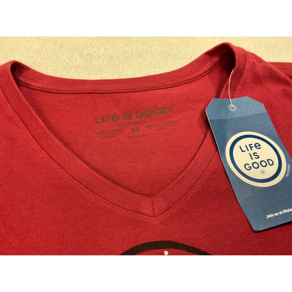 Life‎ is Good Women's Red Long Sleeve V Neck Christmas Tree Graphic T Shirt Sz M - Picture 4 of 8
